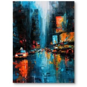 Nowoczesny obraz do biura krajobraz miejski Nowy Jork impresjonizm pomarańczowo-niebieski