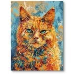 Obraz akrylowy do salonu eklektycznego kot impresjonistyczny pomarańczowo-niebieski Obraz akrylowy do salonu eklektycznego kot impresjonistyczny pomarańczowo-niebieski