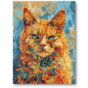 Obraz akrylowy do salonu eklektycznego kot impresjonistyczny pomarańczowo-niebieski