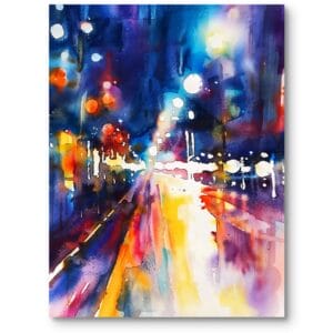 Obraz do gabinetu nocny krajobraz miasta impresjonizm niebiesko-żółty