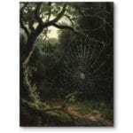 Obraz do gabinetu zimowy las pajęczyna realizm zielono-brązowy