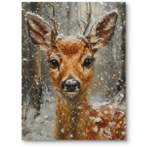 Obraz do gabinetu zwierzęta leśne jeleń zimowy las realizm brązowo-szary