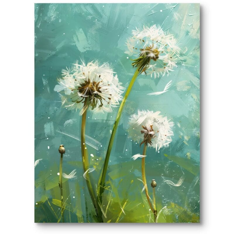 Obraz do jasnego salonu rośliny i flora kwiaty dmuchawce akwarela zielono-turkusowy Obraz do jasnego salonu rośliny i flora kwiaty dmuchawce akwarela zielono-turkusowy
