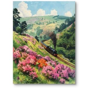 Obraz do klasycznego salonu krajobrazy wiejskie pejzaże realistyczny zielono-różowy