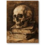 Obraz do klasycznego salonu martwa natura czaszka na książkach realistyczny brązowo-czarny