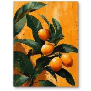 Obraz do kuchni i jadalni martwa natura owoce realistyczny zielono-pomarańczowy do klasycznej kuchni