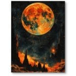 Obraz do nowoczesnego biura tajemniczy kosmos fantasy pomarańczowo-czarny