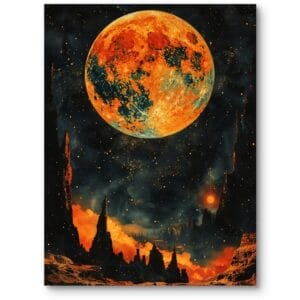 Obraz do nowoczesnego biura tajemniczy kosmos fantasy pomarańczowo-czarny