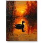 Obraz do nowoczesnego salonu krajobraz jezioro z kaczką pomarańczowo-czarny