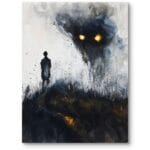 Obraz do nowoczesnego salonu surrealistyczna tajemnicza postać czarno-szary Obraz do nowoczesnego salonu surrealistyczna tajemnicza postać czarno-szary