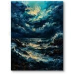 Obraz do nowoczesnego salonu sztorm na morzu impresjonistyczny niebiesko-żółty