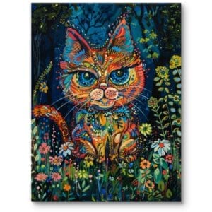 Obraz do pokoju dziecięcego kot w kwiatach abstrakcja w stylu boho