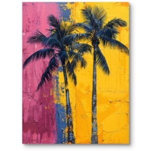 Obraz do przestrzeni kreatywnej rośliny i flora palmy abstrakcyjny żółto-fioletowo-niebieski