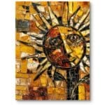 Obraz do salonu abstrakcyjne słońce kubizm żółto-pomarańczowy