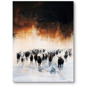 Obraz do salonu antylopy antylopy na tle dramatycznego nieba impresjonizm czarno-pomarańczowy