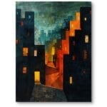 Obraz do salonu architektura nocne miasto industrialny ciemnoniebiesko-pomarańczowy