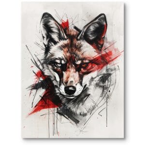 Obraz do salonu biura lis street art akrylowy czarno-biało-czerwony