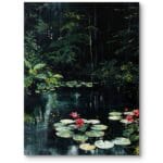 Obraz do salonu biura natura staw lilie wodne realistyczny zielono-czarny