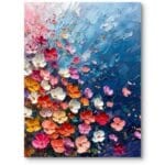 Obraz do salonu boho kwiaty natura impresjonizm niebiesko-różowy