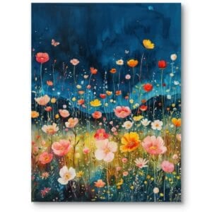 Obraz do salonu boho natura i kwiaty abstrakcja niebiesko-żółto-różowy