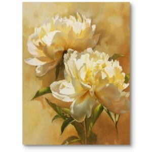 Obraz do salonu boho natura piwonie biało-zielony