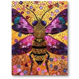 Obraz do salonu boho natura pszczoła pop art żółto-fioletowy