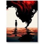 Obraz do salonu dramatyczna abstrakcja cień kobiety mroczny czerwono-czarny