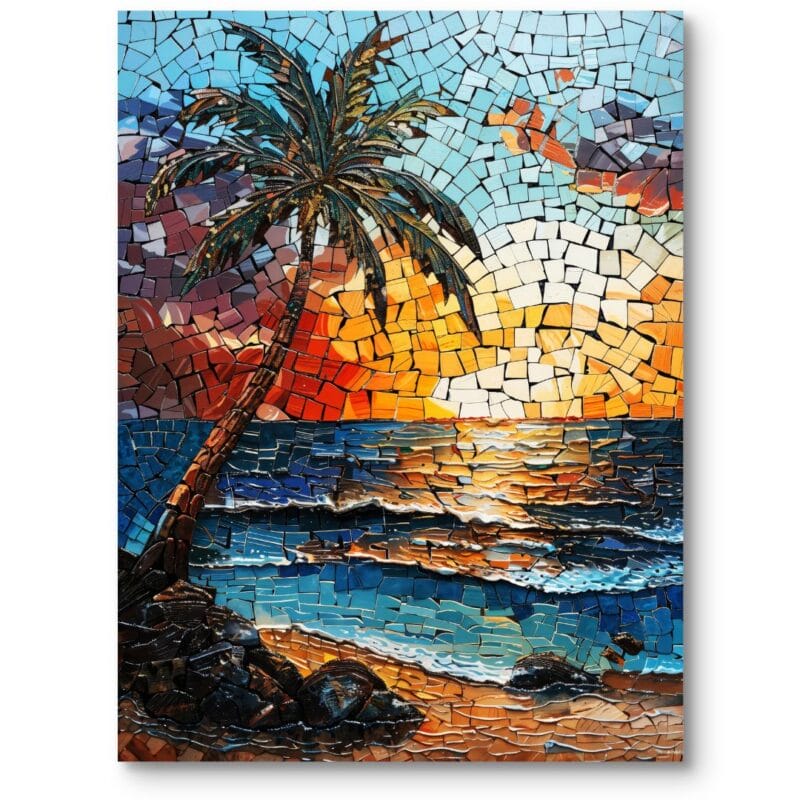Obraz do salonu egzotyczny zachód słońca mozaika do nowoczesnych wnętrz pomarańczowo-niebieski Obraz do salonu egzotyczny zachód słońca mozaika do nowoczesnych wnętrz pomarańczowo-niebieski
