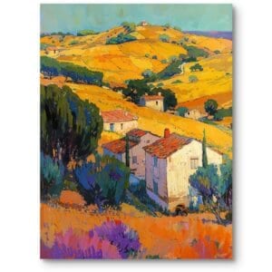 Obraz do salonu eklektycznego krajobrazy pejzaże wiejski krajobraz impresjonizm żółto-pomarańczowy