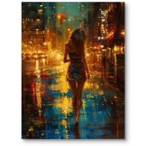 Obraz do salonu eklektyczny kobieta nocne miasto pomarańczowo-niebieski