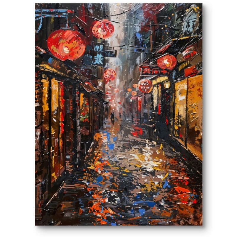 Obraz do salonu eklektyczny miasta uliczki noc czerwono-czarny