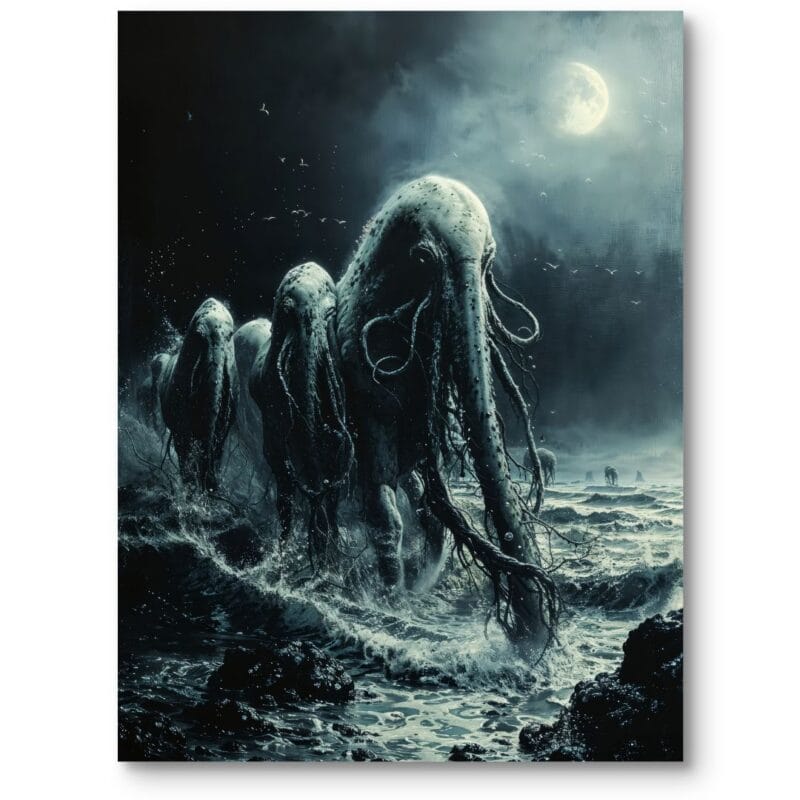 Obraz do salonu fantasy mityczne stworzenia ciemno-błękitno-szary