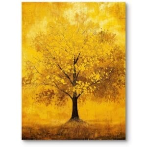 Obraz do salonu i sypialni natura drzewo impresjonizm żółto-brązowy