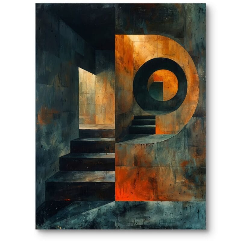 Obraz do salonu industrialna kubistyczne formy architektura pomarańczowo-szary