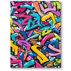 Obraz do salonu industrialnego street art graffiti różowo-niebieski