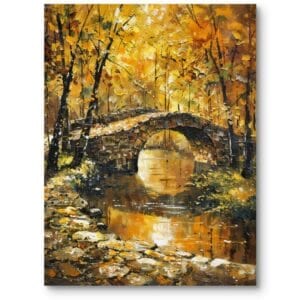 Obraz do salonu jesienny most impresjonizm żółto-pomarańczowy