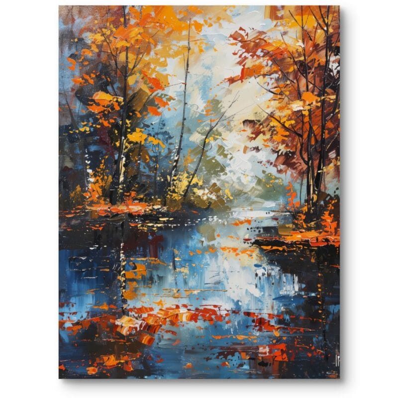 Obraz do salonu jesienny pejzaż drzew impresjonizm pomarańczowo-niebieski Obraz do salonu jesienny pejzaż drzew impresjonizm pomarańczowo-niebieski