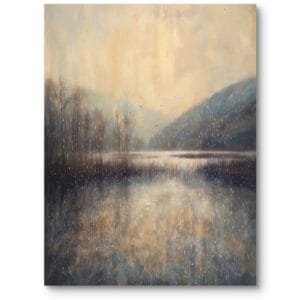 Obraz do salonu klasycznego jezioro z deszczem impresjonizm beżowo-niebieski
