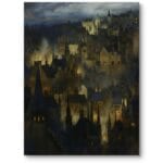 Obraz do salonu klasyczny architektura miasto nocą realizm ciemno-niebiesko-szary