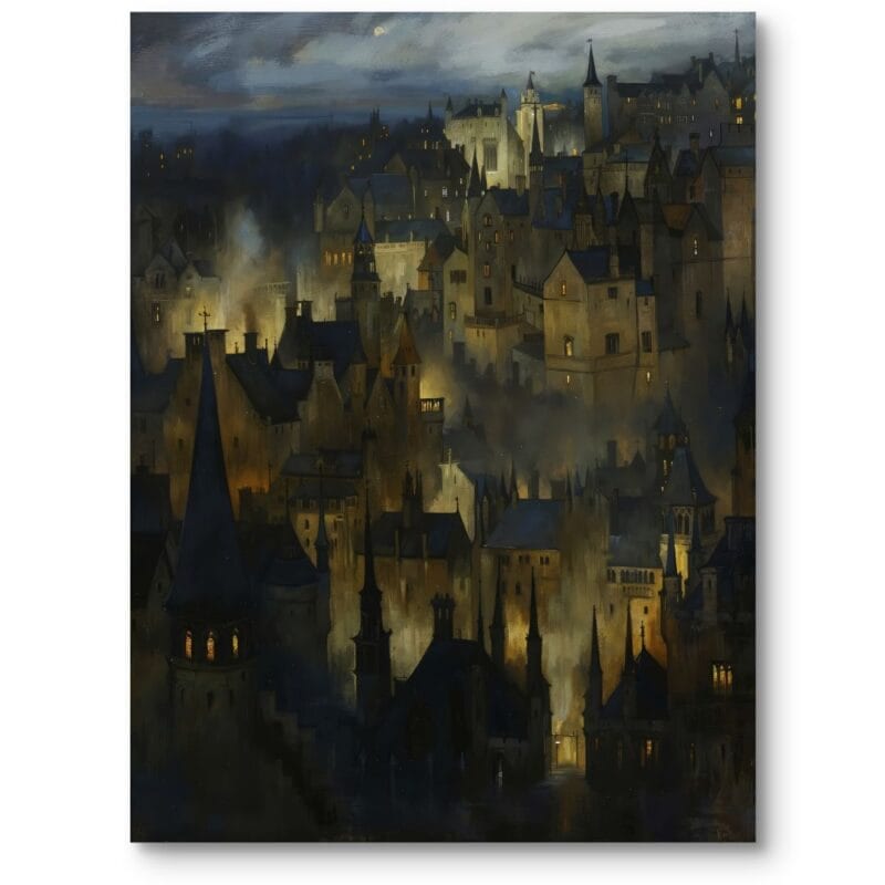 Obraz do salonu klasyczny architektura miasto nocą realizm ciemno-niebiesko-szary