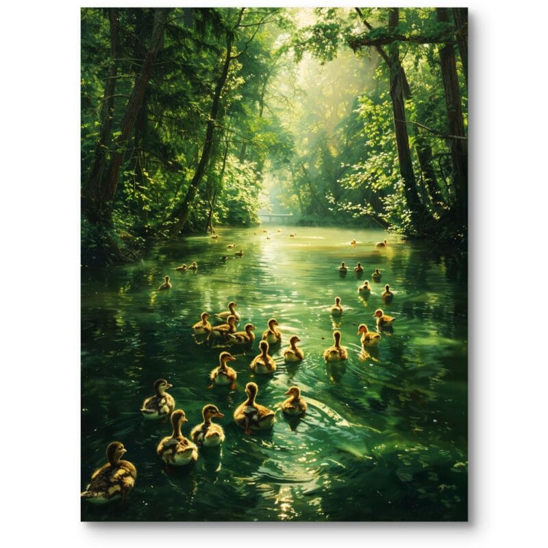 Obraz do salonu klasyczny kaczeńce na leśnym strumieniu realistyczny zielono-żółty Obraz do salonu klasyczny kaczeńce na leśnym strumieniu realistyczny zielono-żółty