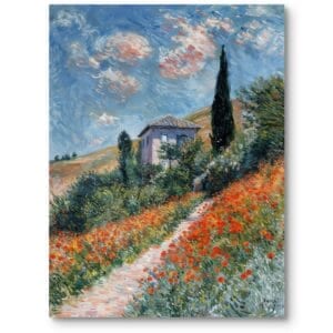 Obraz do salonu klasyczny krajobraz wiejski zimowy zielono-niebieski