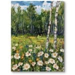 Obraz do salonu klasyczny krajobraz z brzozami impresjonizm zielono-biały