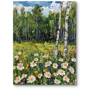 Obraz do salonu klasyczny krajobraz z brzozami impresjonizm zielono-biały