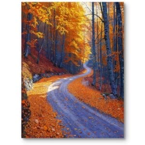Obraz do salonu klasyczny krajobrazy pejzaże i widoki las jesienny impresjonizm pomarańczowo-niebieski