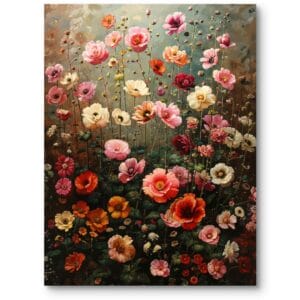 Obraz do salonu klasyczny realistyczny kwitnący ogród różowo-pomarańczowy