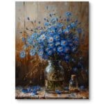 Obraz do salonu klasyczny rośliny i kwiaty bukiety olej realistyczny niebiesko-brązowy