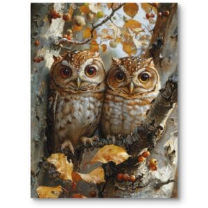 Obraz do salonu klasyczny sowa jesienne drzewo brązowo-pomarańczowy