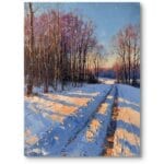 Obraz do salonu klasyczny zima las impresjonizm pomarańczowo-niebieski