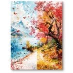 Obraz do salonu krajobraz cztery pory roku impresjonistyczny niebiesko-czerwony